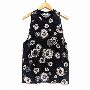 MSGM Black Floral Tank Oversized Cotton High Neckline Tunic Length S